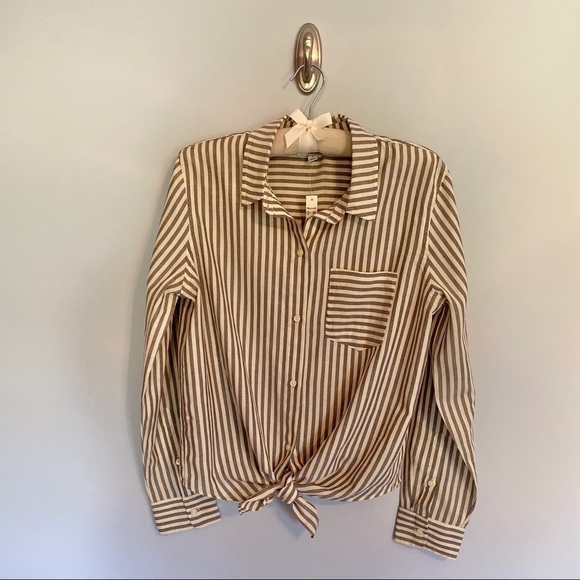 Madewell Striped Tie Front Long Sleeve Shirt - Picture 2 of 7
